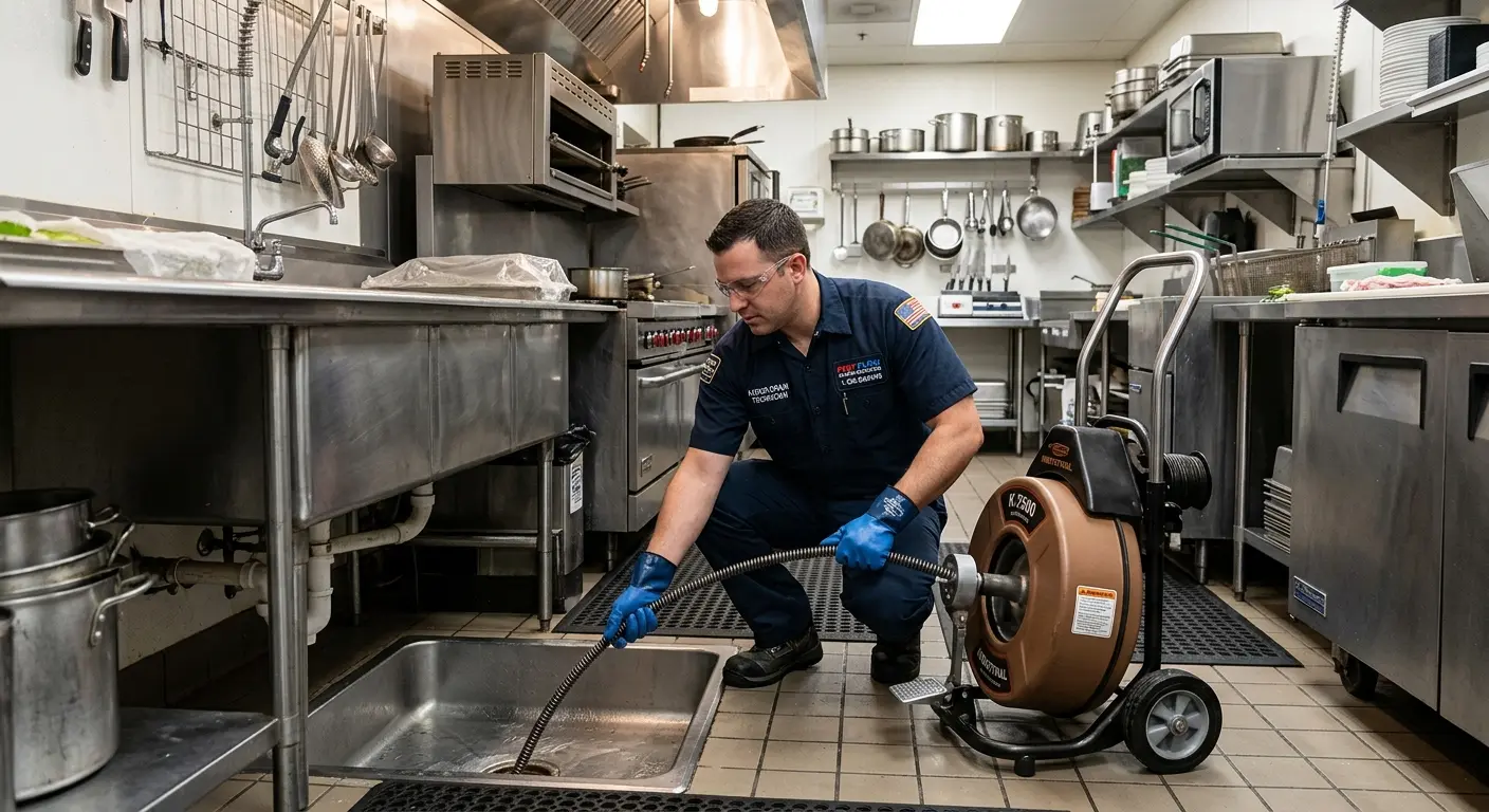 Commercial drain cleaning service in a restaurant kitchen in Bella Vista